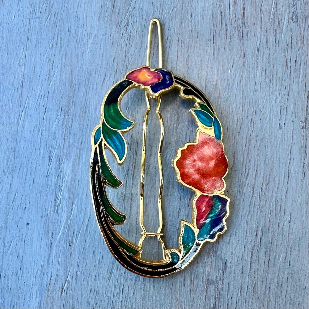 💥3/$10💥 Vintage Cloisonné Enamel Hair Clip - Picture 3 of 7